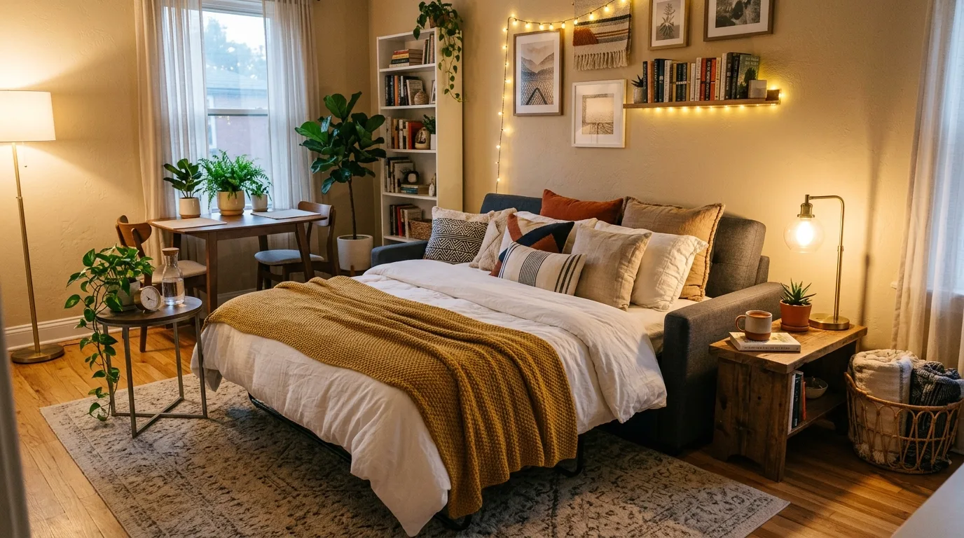 Choose a sofa that converts without compromise inspiration for a studio apartment.